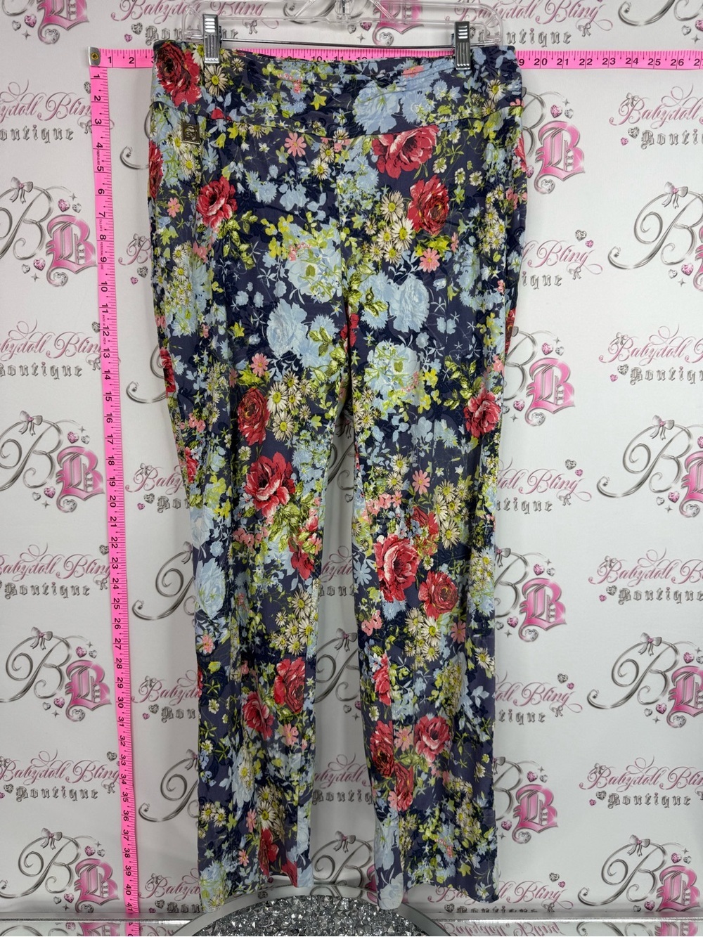 LISETTE pants Navy Floral Wide-Leg Pants with Red & Light Blue Blooms